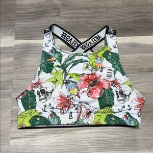 Akelasurf skull and tropical sports bra size medium